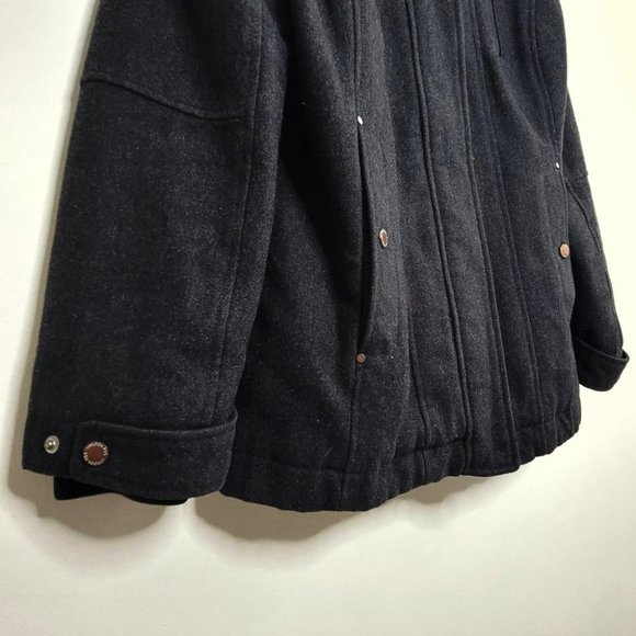 London Fog – Women Wool Faux Fur Trim Winter Jacket/Coat Charcoal Gray Medium - Picture 6 of 10